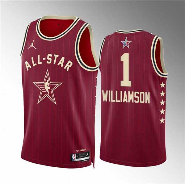 Mens 2024 All-Star #1 Zion Williamson Crimson Stitched Basketball Jersey